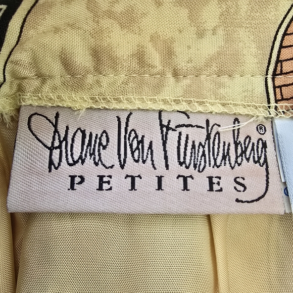 Vintage Diane Von Furstenberg Rare Print Pencil Skirt Beige Designer Size 6 - Picture 2 of 10